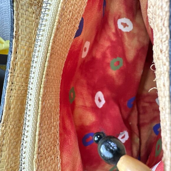 Boho Cole Haan Woven Straw Tote Purse Wooden Beads Beach Vacation Artistic New - Picture 11 of 11